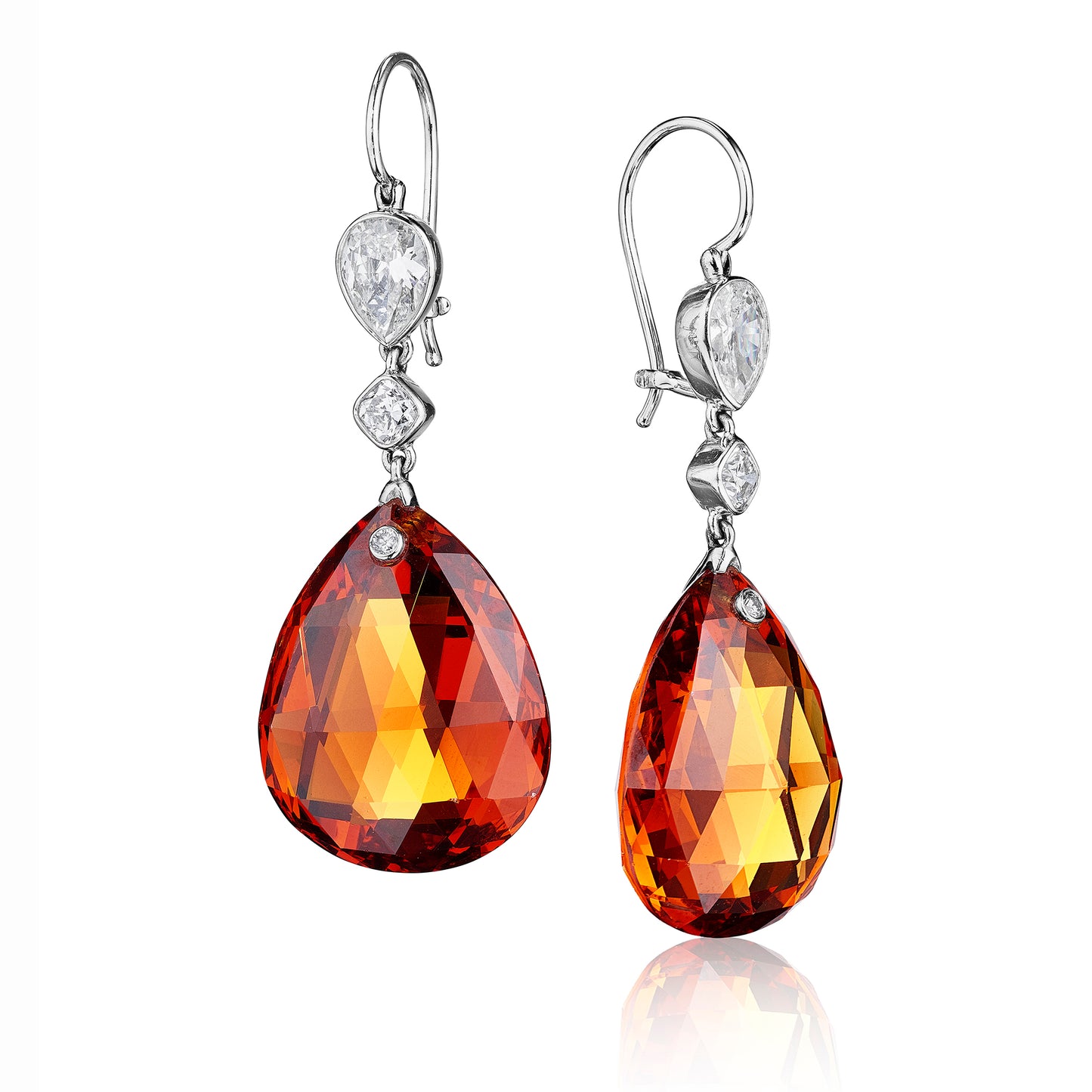 Pair of Spessartine Garnet and Diamond Ear Pendants by Siegelson, New York