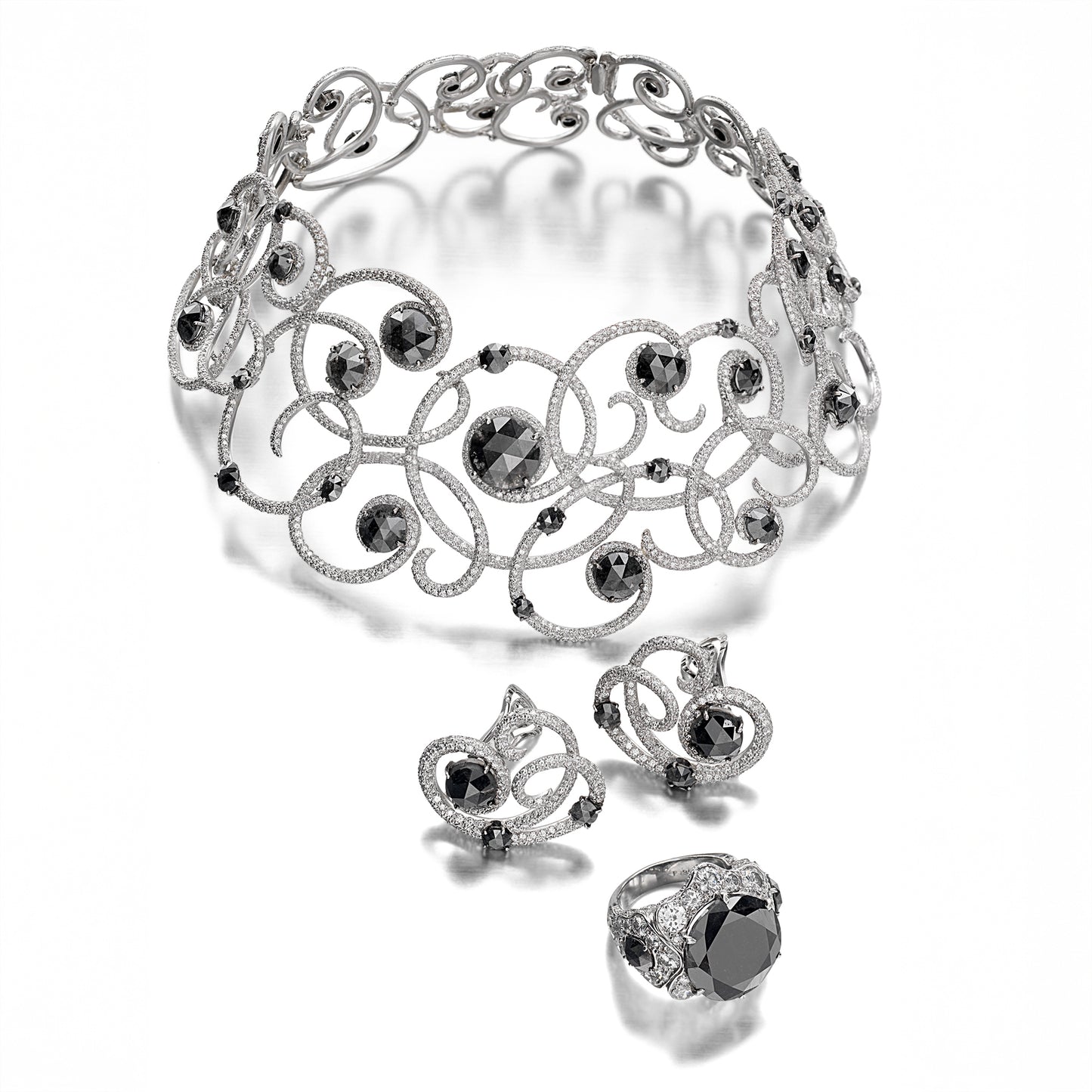 Suite of Black and Near-Colorless Diamond Jewelry by Michelle Ong for Carnet, Hong Kong, 2000