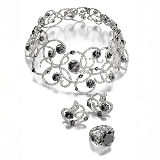 Suite of Black and Near-Colorless Diamond Jewelry by Michelle Ong for Carnet, Hong Kong, 2000