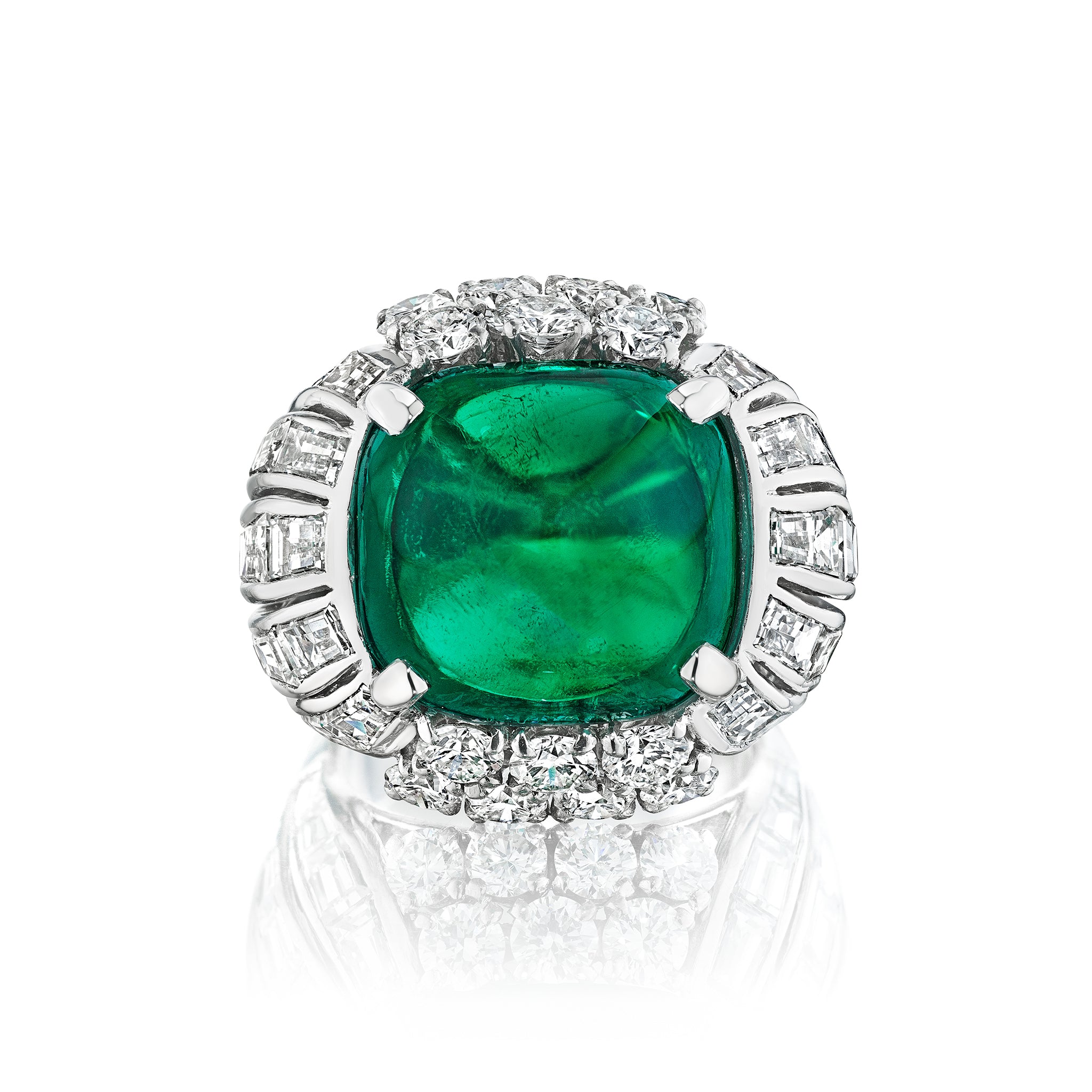 Emerald and Diamond Bombé Ring by Van Cleef & Arpels, Paris, circa 1957