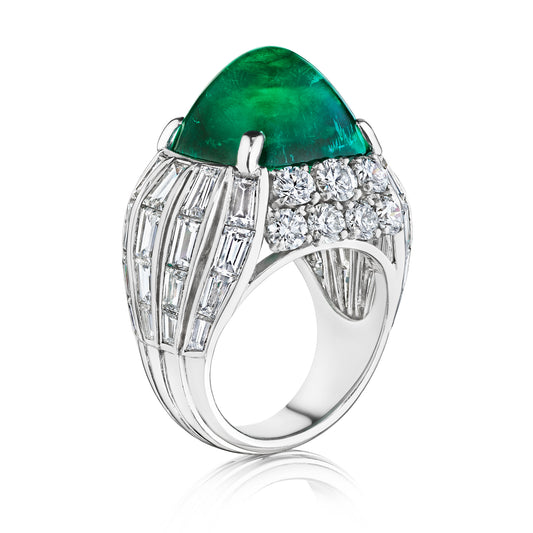 Emerald and Diamond Bombé Ring by Van Cleef & Arpels, Paris, circa 1957