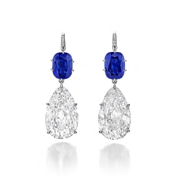 PAIR OF KASHMIR SAPPHIRE AND GOLCONDA DIAMOND EARRINGS BY SIEGELSON, NEW YORK