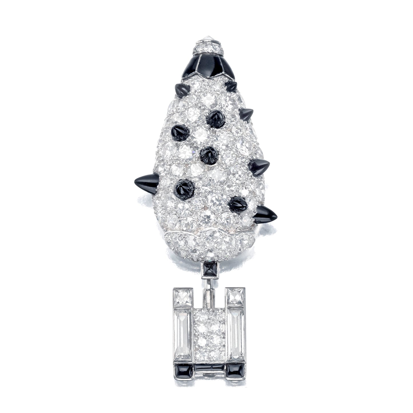 ART DECO BLACK ONYX, DIAMOND, AND ENAMEL TOPIARY BROOCH BY CARTIER, PARIS, CIRCA 1925