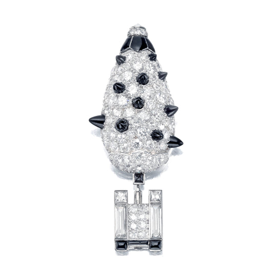 ART DECO BLACK ONYX, DIAMOND, AND ENAMEL TOPIARY BROOCH BY CARTIER, PARIS, CIRCA 1925