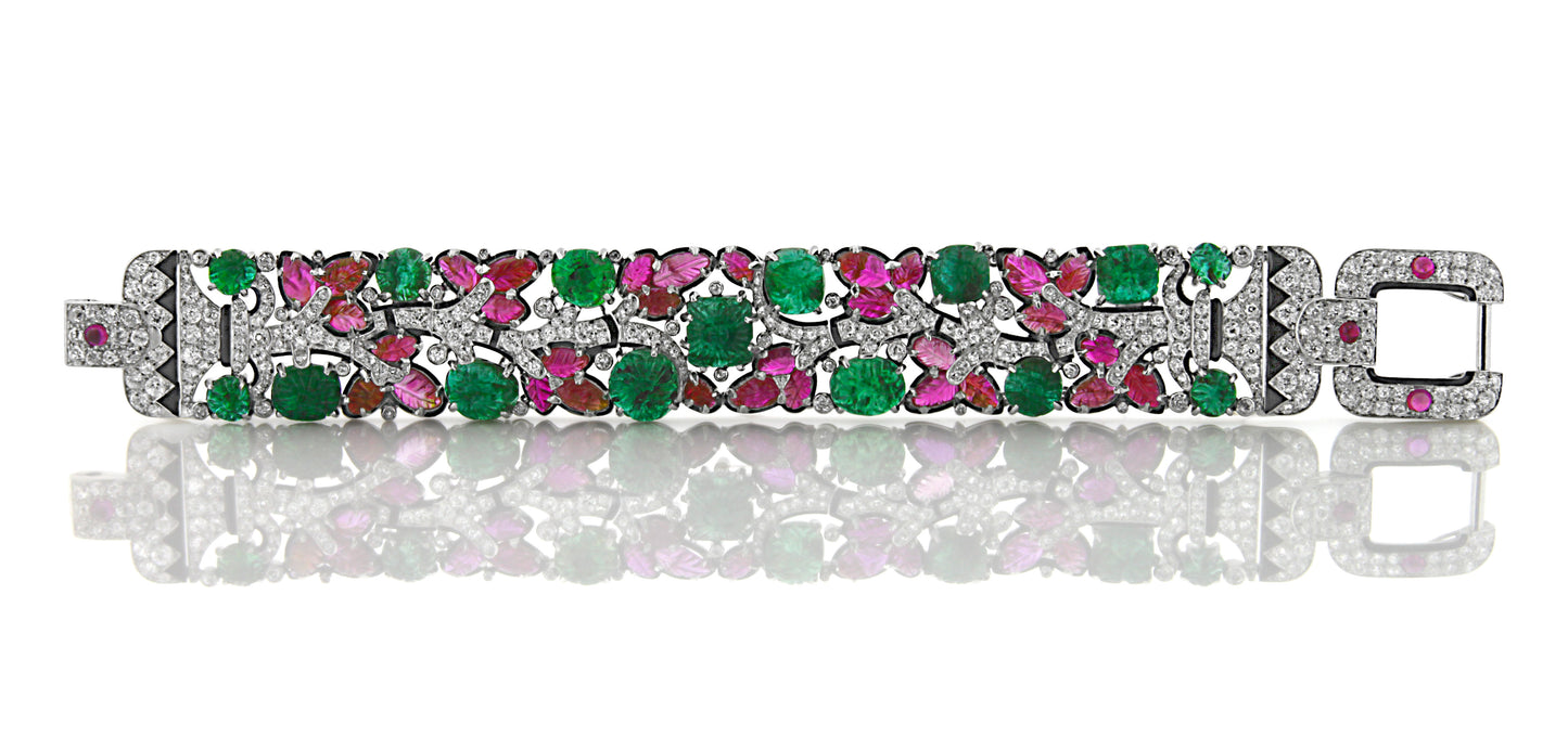 ART DECO EMERALD, RUBY, AND DIAMOND TUTTI FRUTTI BRACELET BY CARTIER, NEW YORK, 1928
