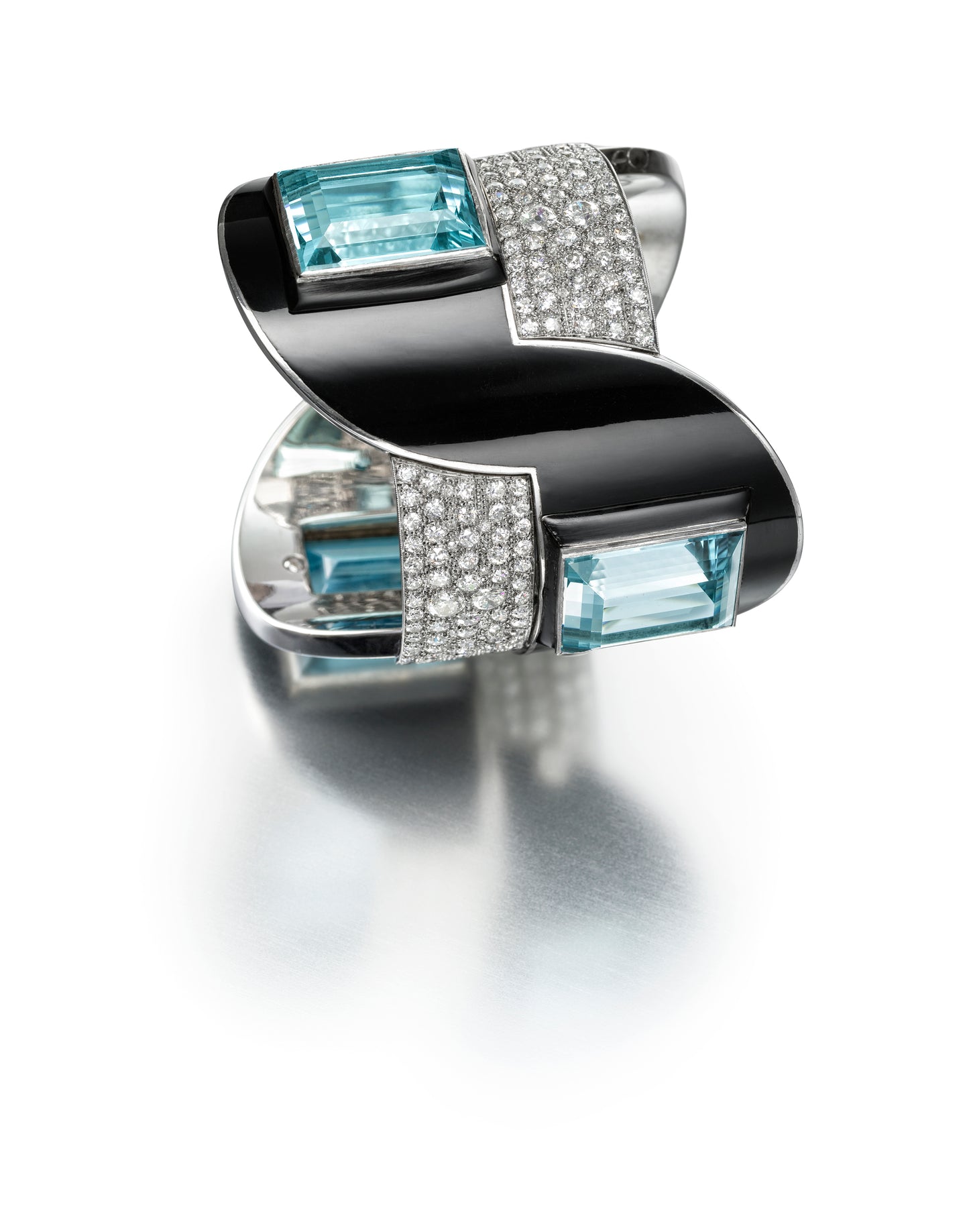 ART DECO AQUAMARINE, DIAMOND, AND ENAMEL BRACELET BY JEAN FOUQUET FOR MAISON GEORGES FOUQUET, PARIS, 1926