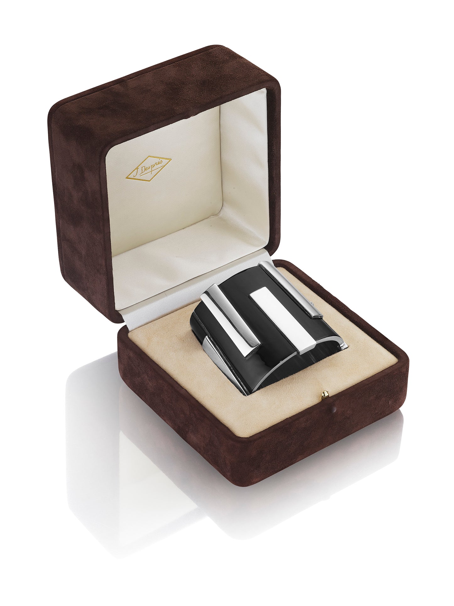 ART MODERNE SILVER AND BLACK LACQUER BRACELET BY JEAN DESPRÉS, PARIS, CIRCA 1931