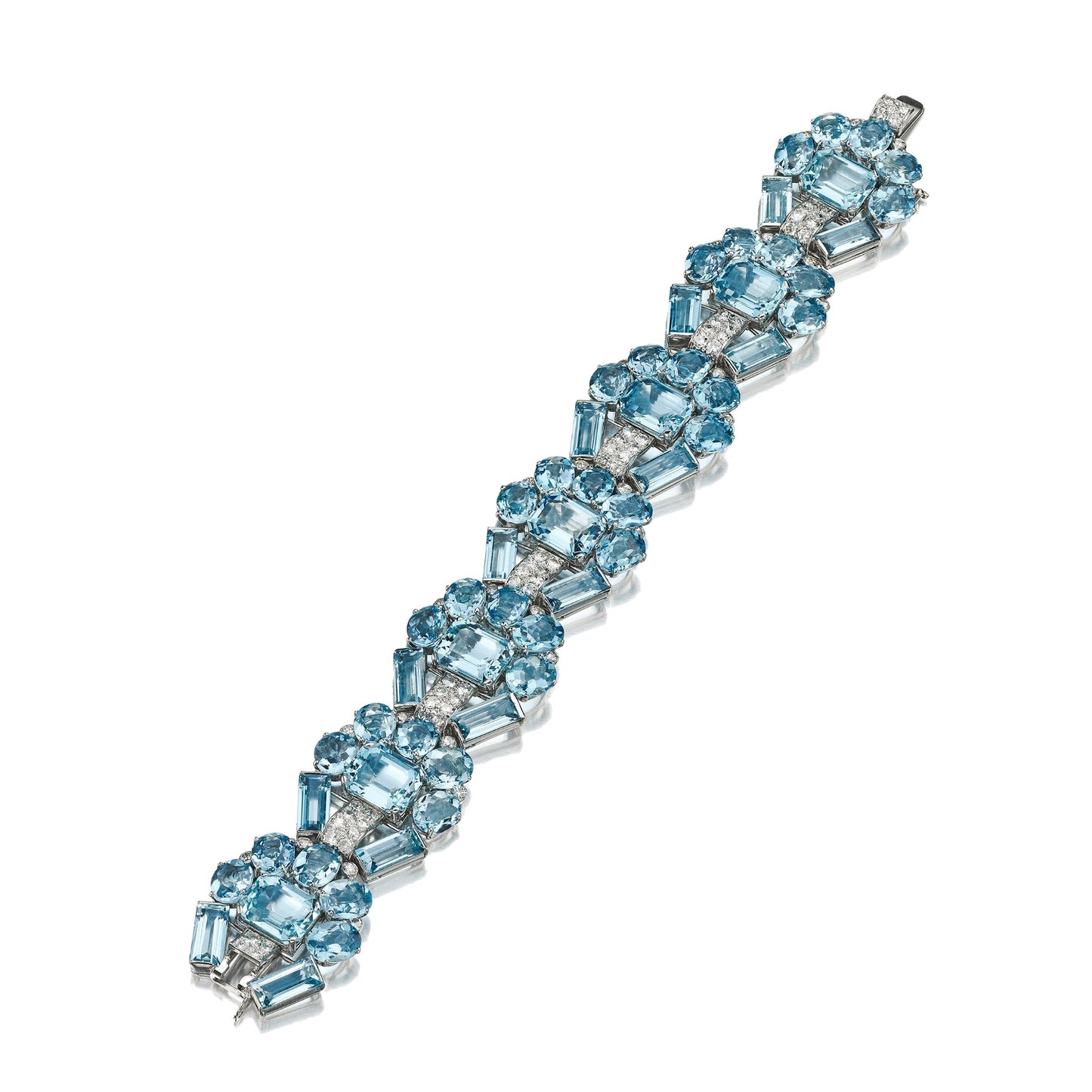 Art Deco Aquamarine and Diamond Bracelet and Ear Clips by Cartier, London, circa 1935