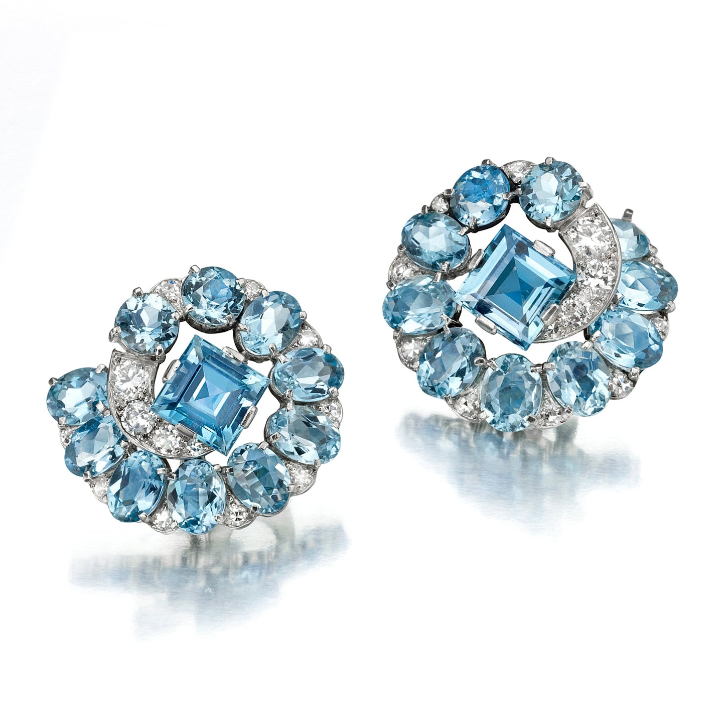 Art Deco Aquamarine and Diamond Bracelet and Ear Clips by Cartier, London, circa 1935