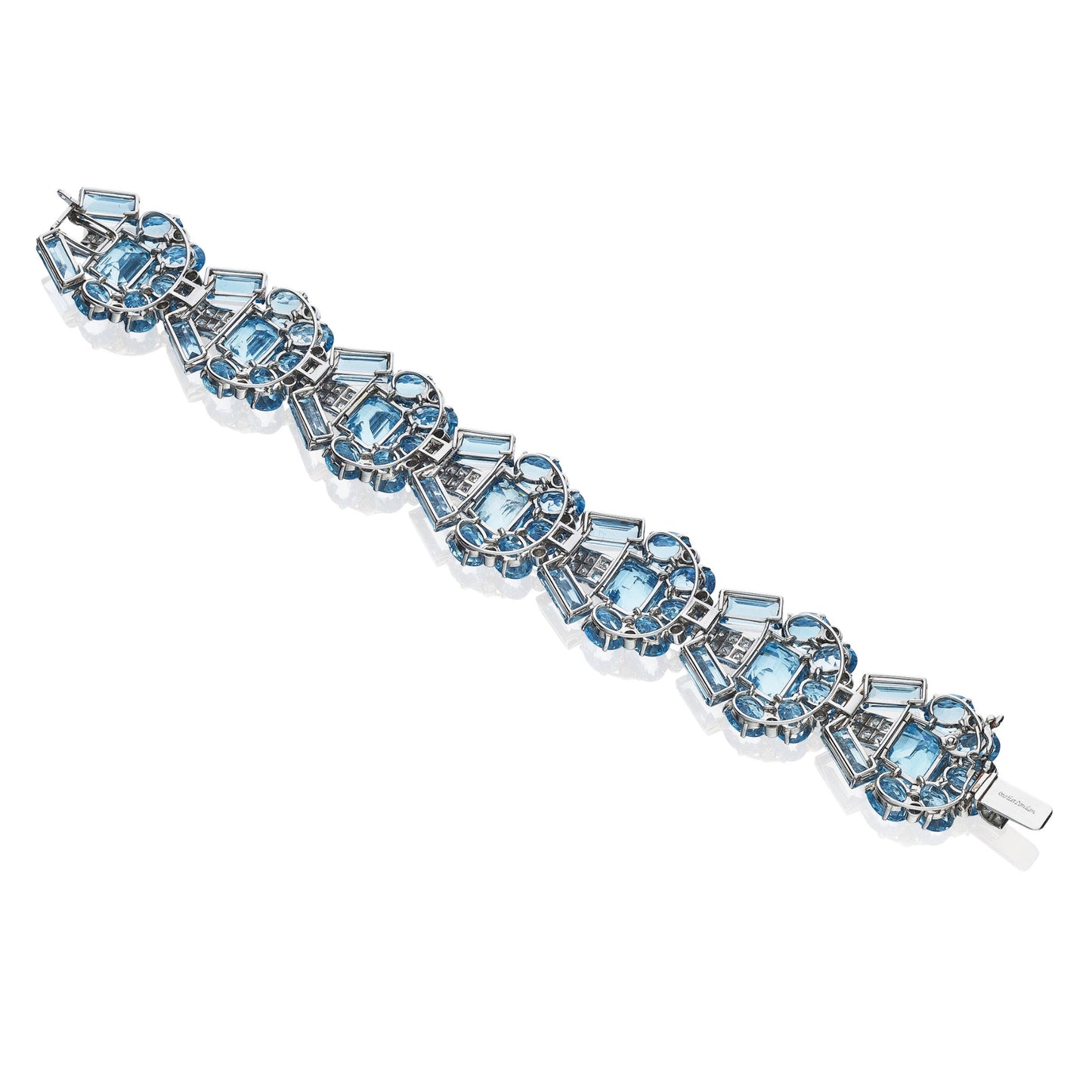 Art Deco Aquamarine and Diamond Bracelet and Ear Clips by Cartier, London, circa 1935