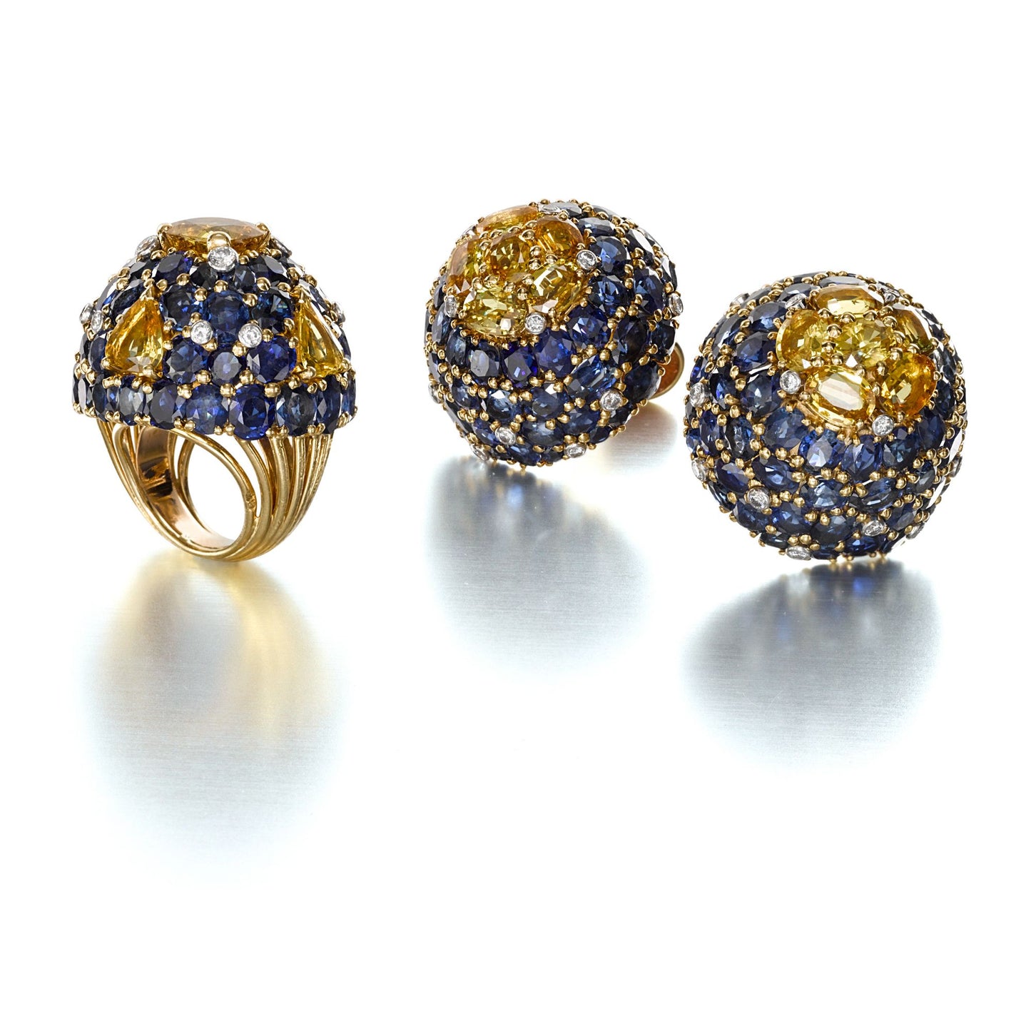 BICOLORED SAPPHIRE AND DIAMOND SUITE BY MARCHAK, PARIS, CIRCA 1960