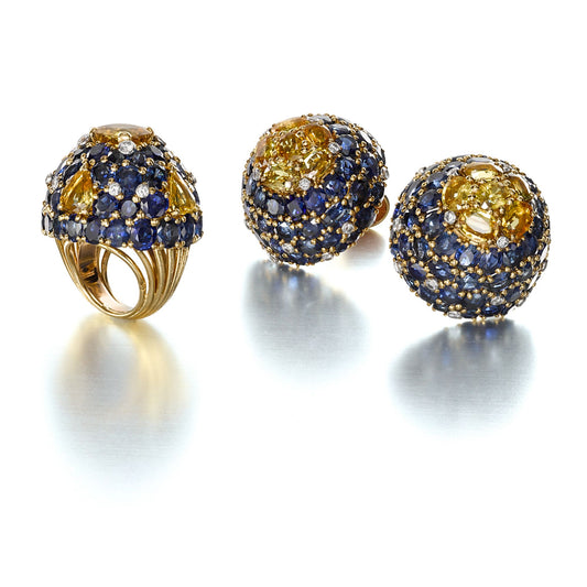 BICOLORED SAPPHIRE AND DIAMOND SUITE BY MARCHAK, PARIS, CIRCA 1960