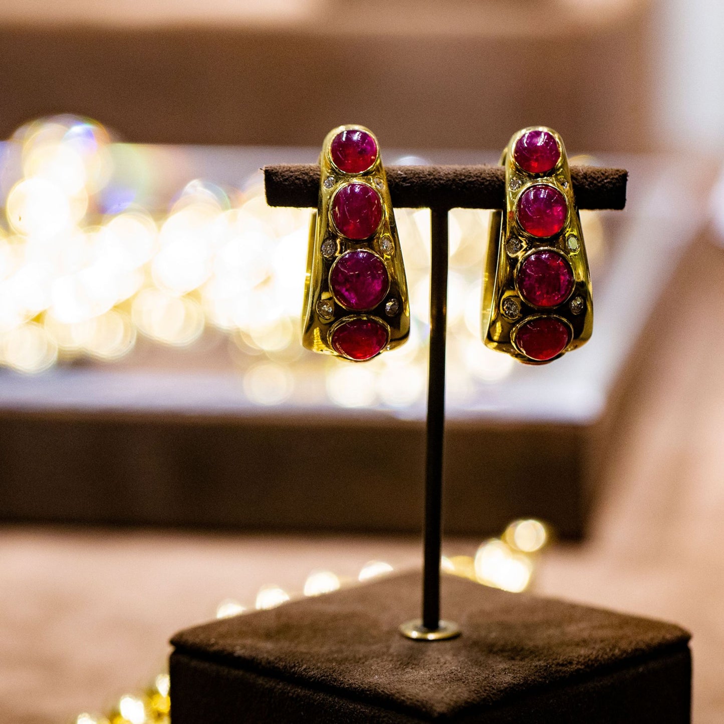 RUBY AND DIAMOND EAR HOOPS BY BULGARI, ROME, CIRCA 1980