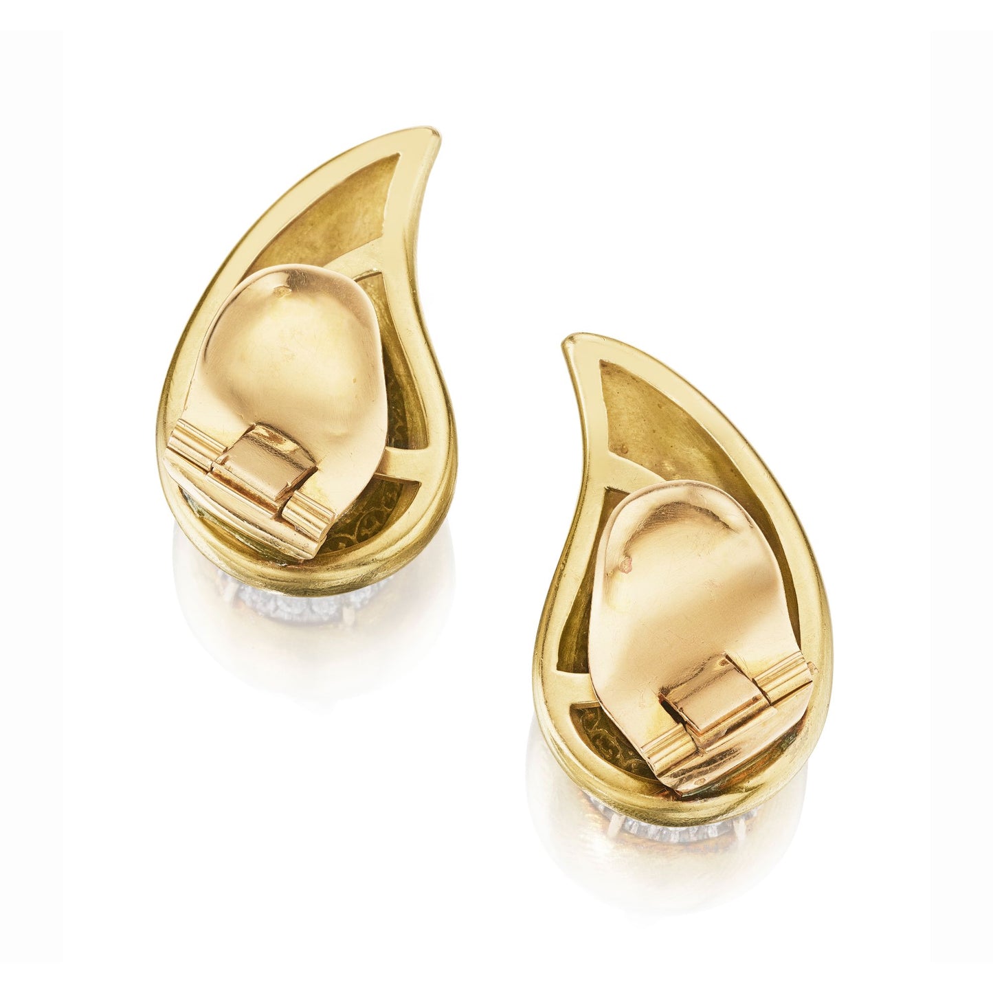 PAIR OF EMERALD AND DIAMOND EAR CLIPS BY SUZANNE BELPERRON, PARIS, CIRCA 1970