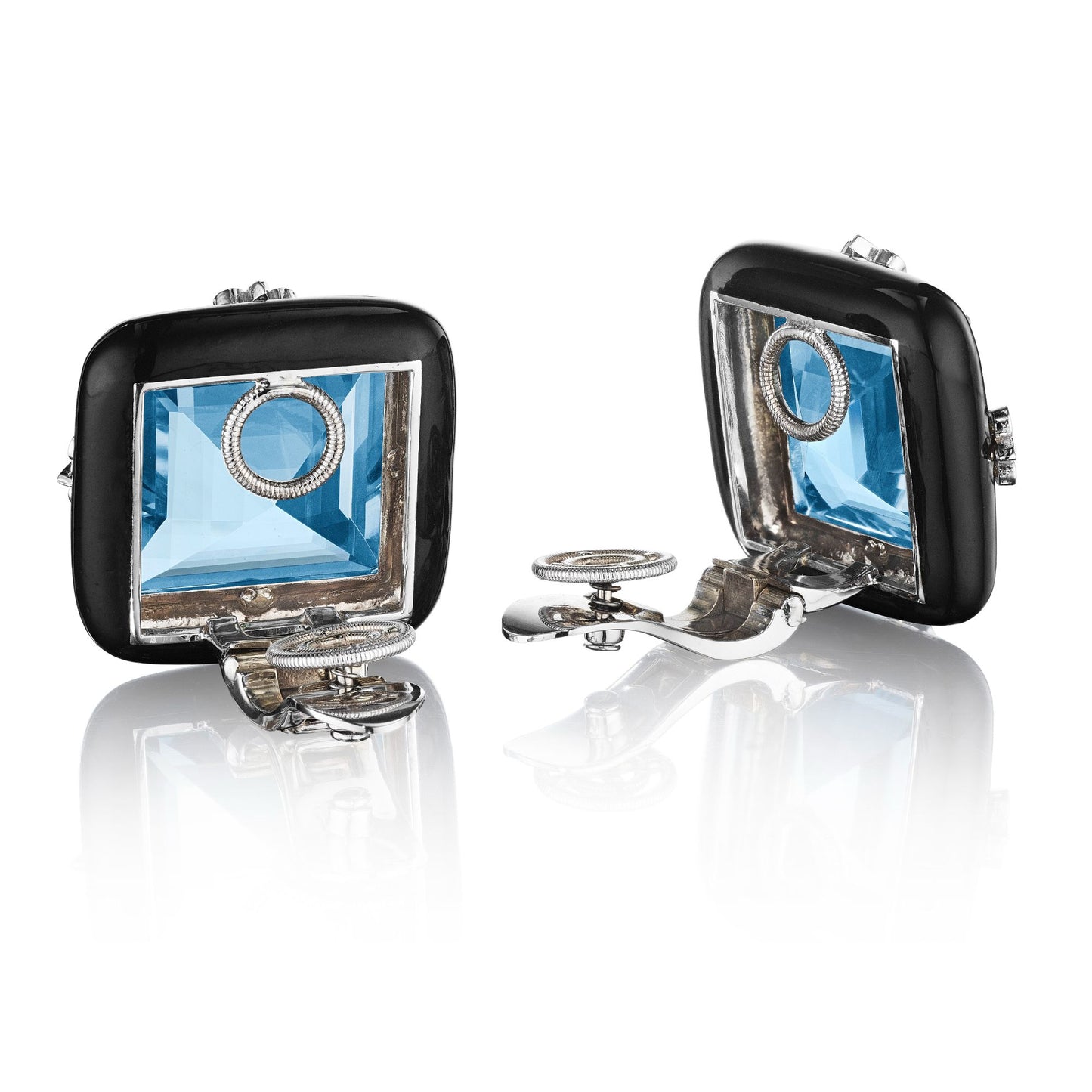 CHROMA SPADE: CERAMIC, DIAMOND, AND AQUAMARINE EAR CLIPS BY SIEGELSON, NEW YORK