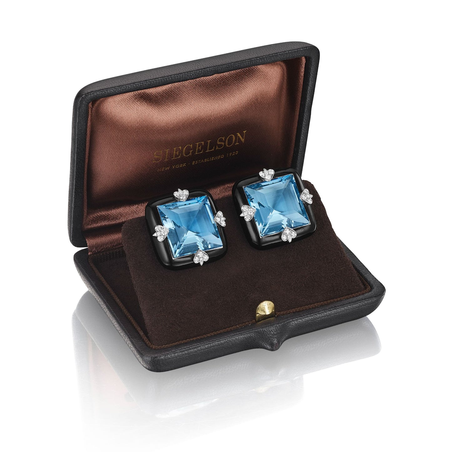 CHROMA SPADE: CERAMIC, DIAMOND, AND AQUAMARINE EAR CLIPS BY SIEGELSON, NEW YORK