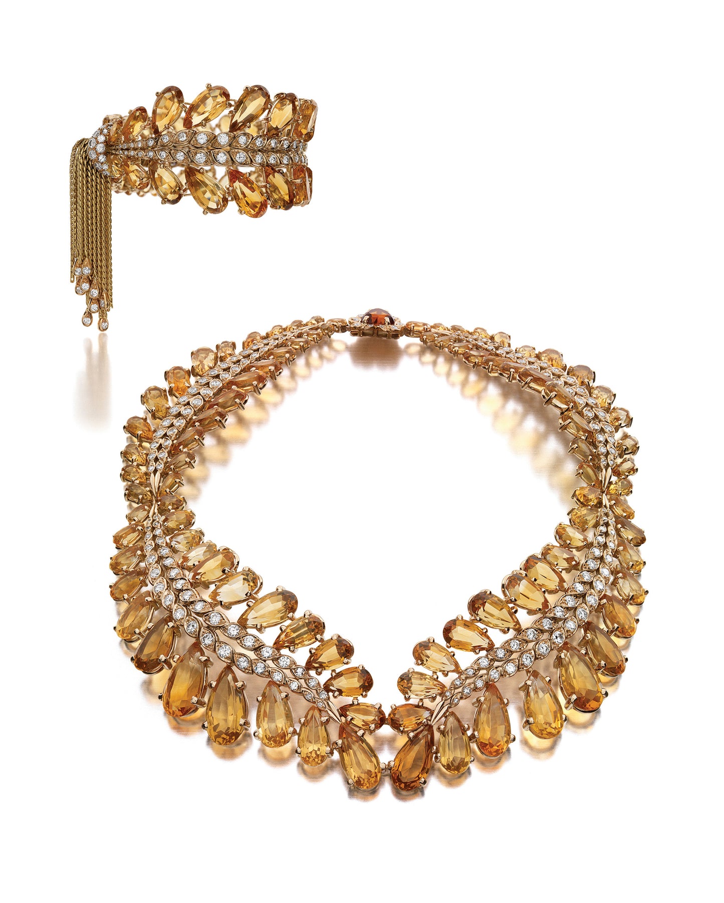 THE QUEEN NARRIMAN OF EGYPT SUITE: A CITRINE AND DIAMOND SUITE BY STERLÉ, PARIS, CIRCA 1950