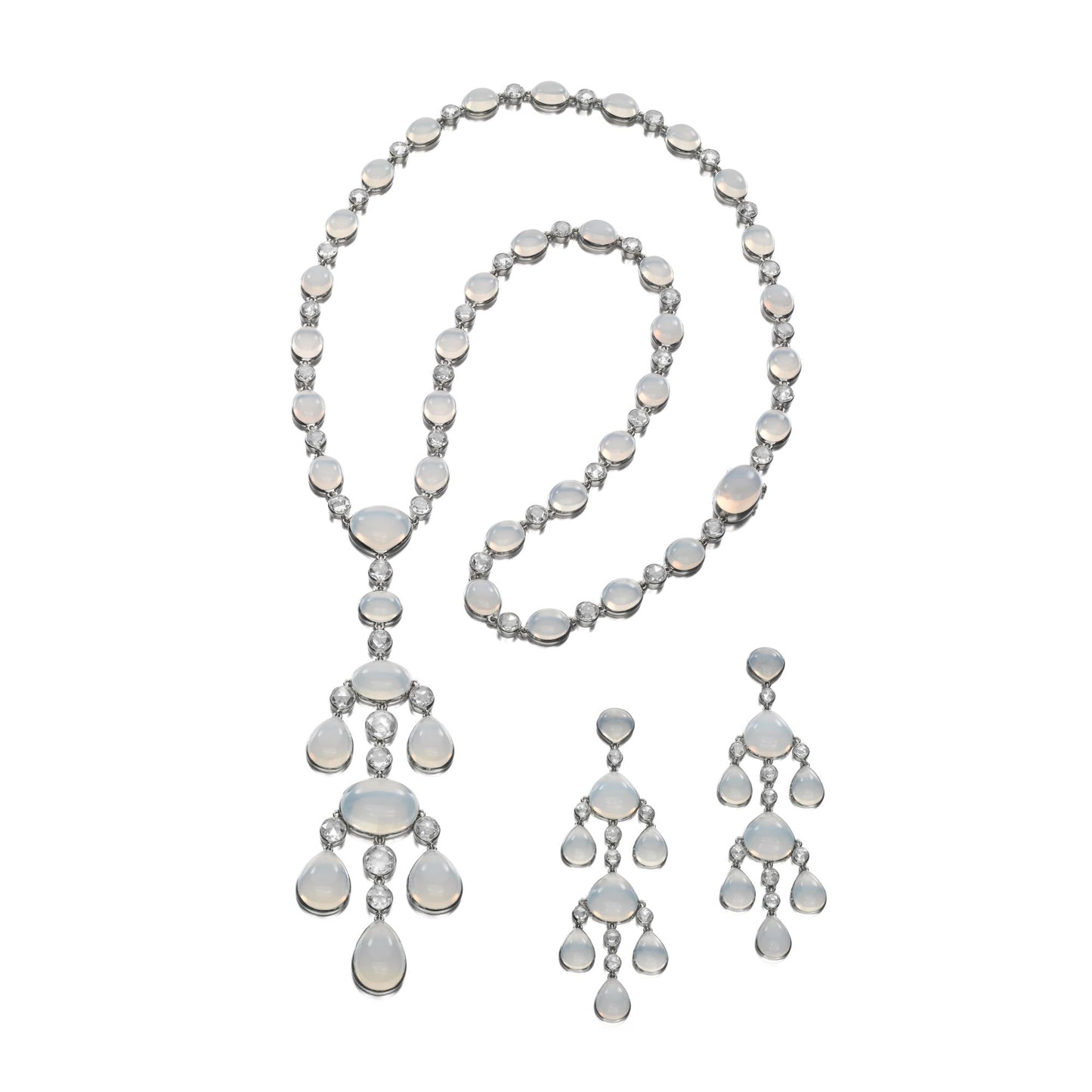 MOON QUARTZ SAUTOIR AND EARRINGS BY SIEGELSON, NEW YORK