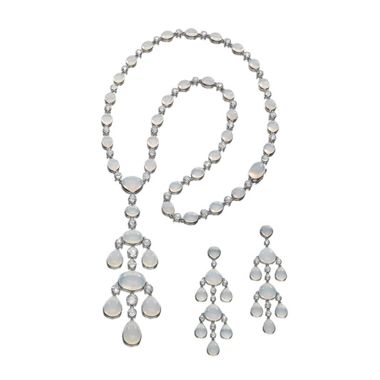 MOON QUARTZ SAUTOIR AND EARRINGS BY SIEGELSON, NEW YORK