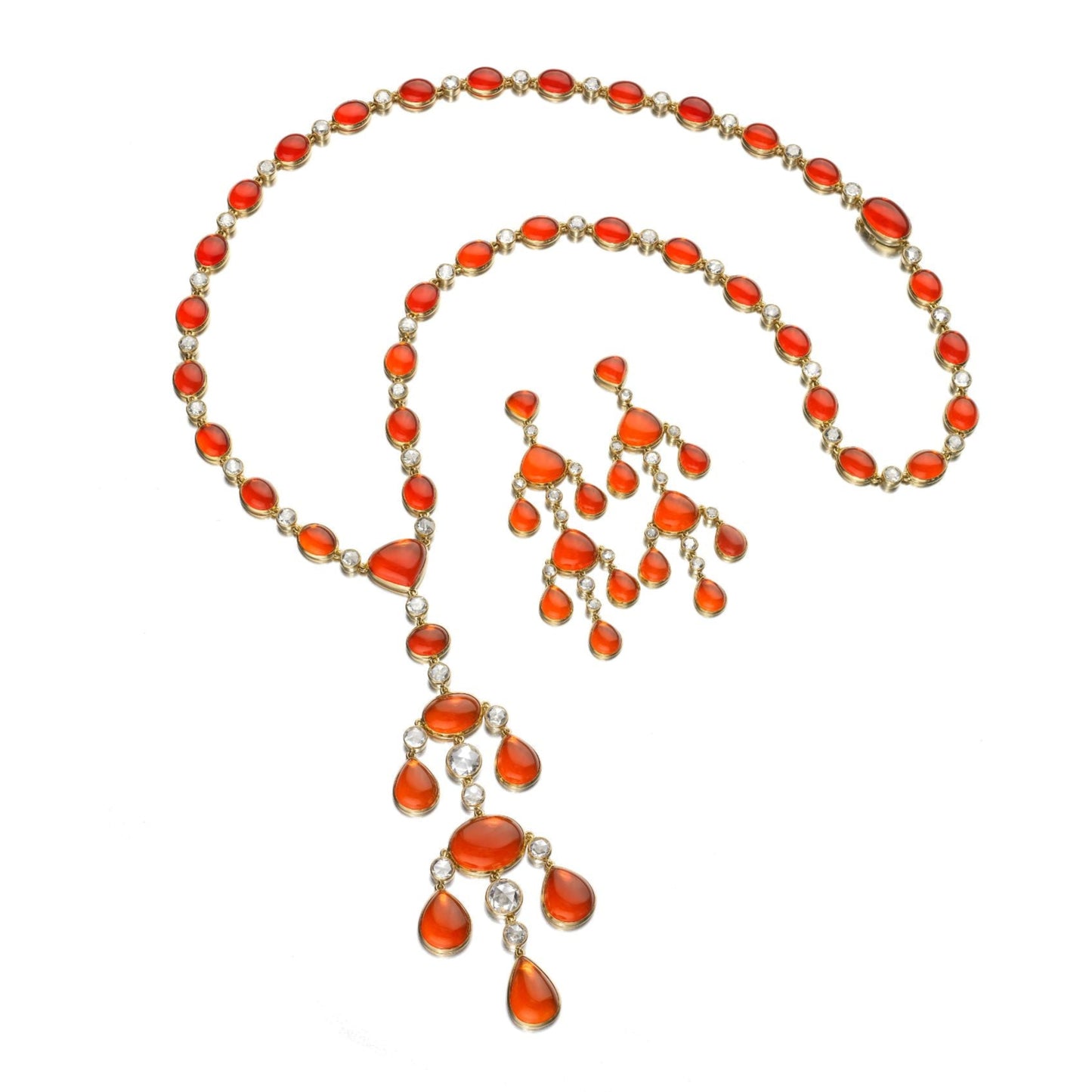 FIRE OPAL SAUTOIR AND EARRINGS BY SIEGELSON, NEW YORK