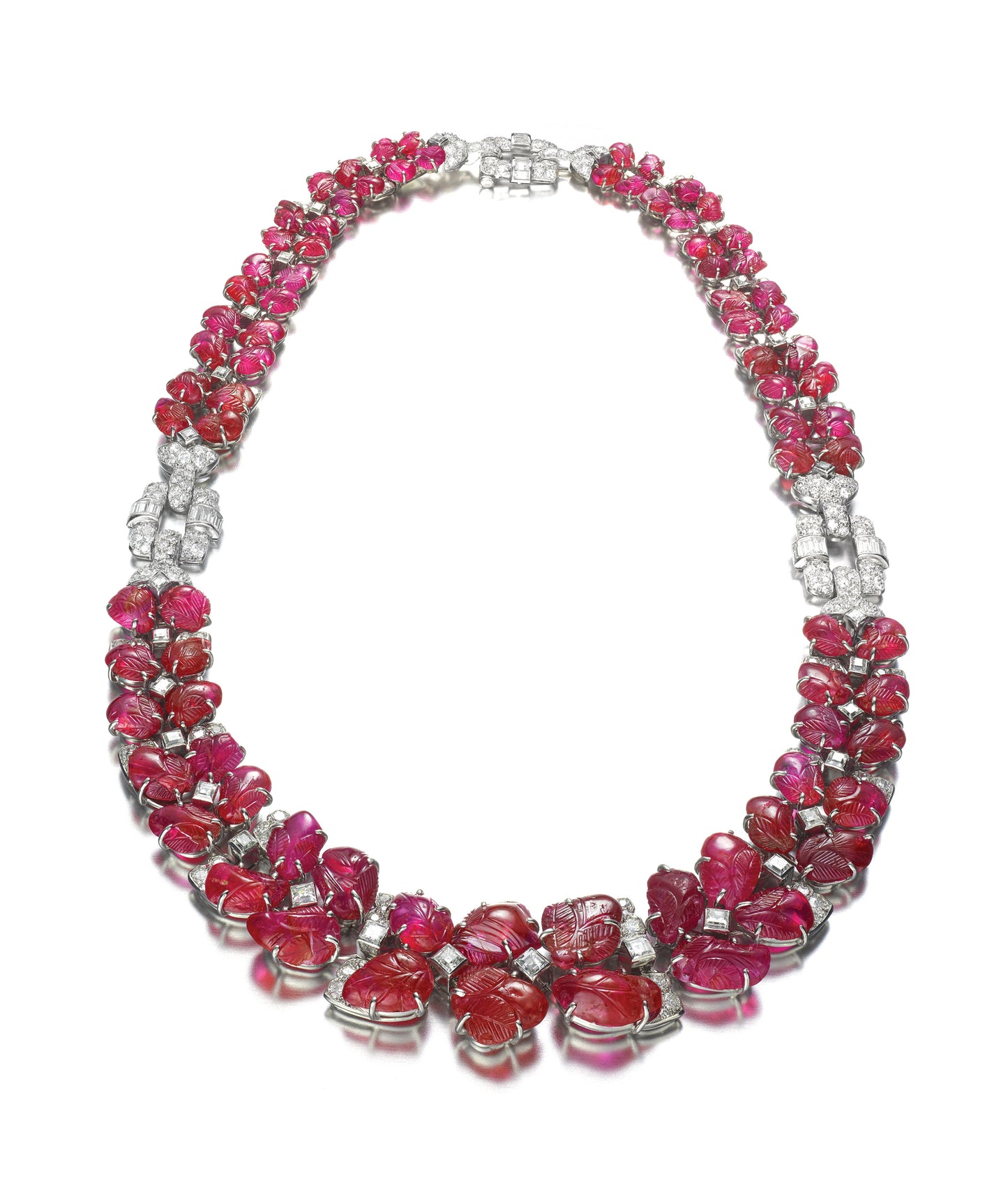 ART DECO PLATINUM, CARVED RUBY, AND DIAMOND NECKLACE BY VAN CLEEF & ARPELS, PARIS, 1929