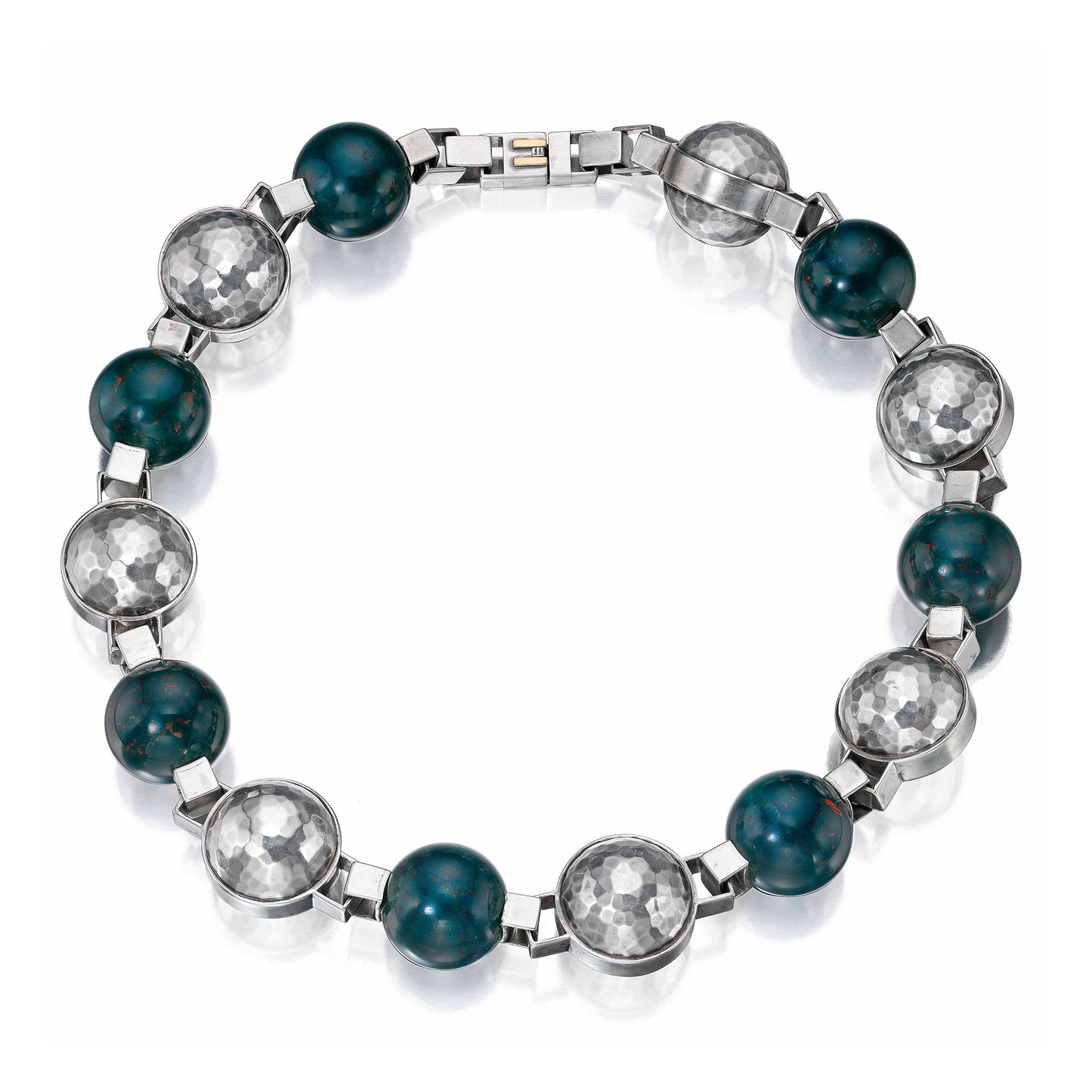 MODERNIST HAMMERED SILVER AND BLOOD JASPER NECKLACE BY JEAN DESPRÉS, PARIS, CIRCA 1930