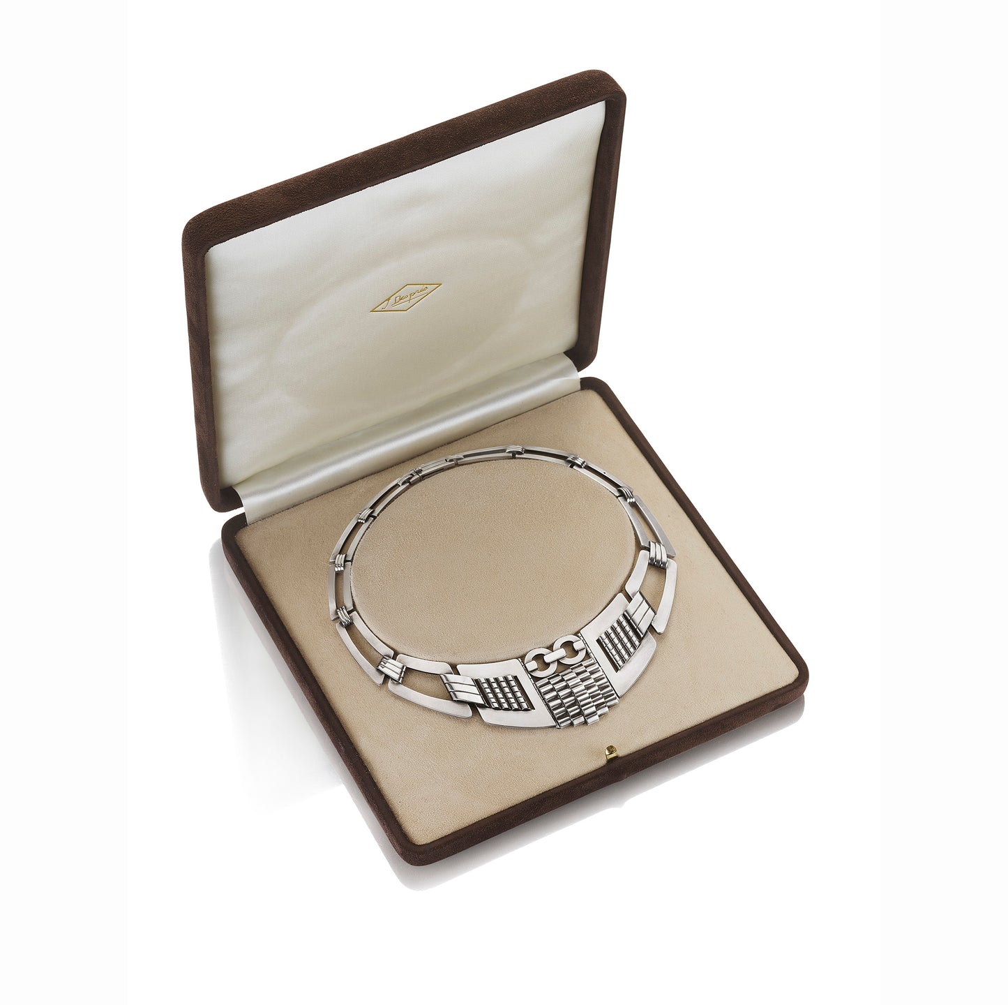 ART MODERNE SILVER NECKLACE BY JEAN DESPRÉS, PARIS, CIRCA 1930