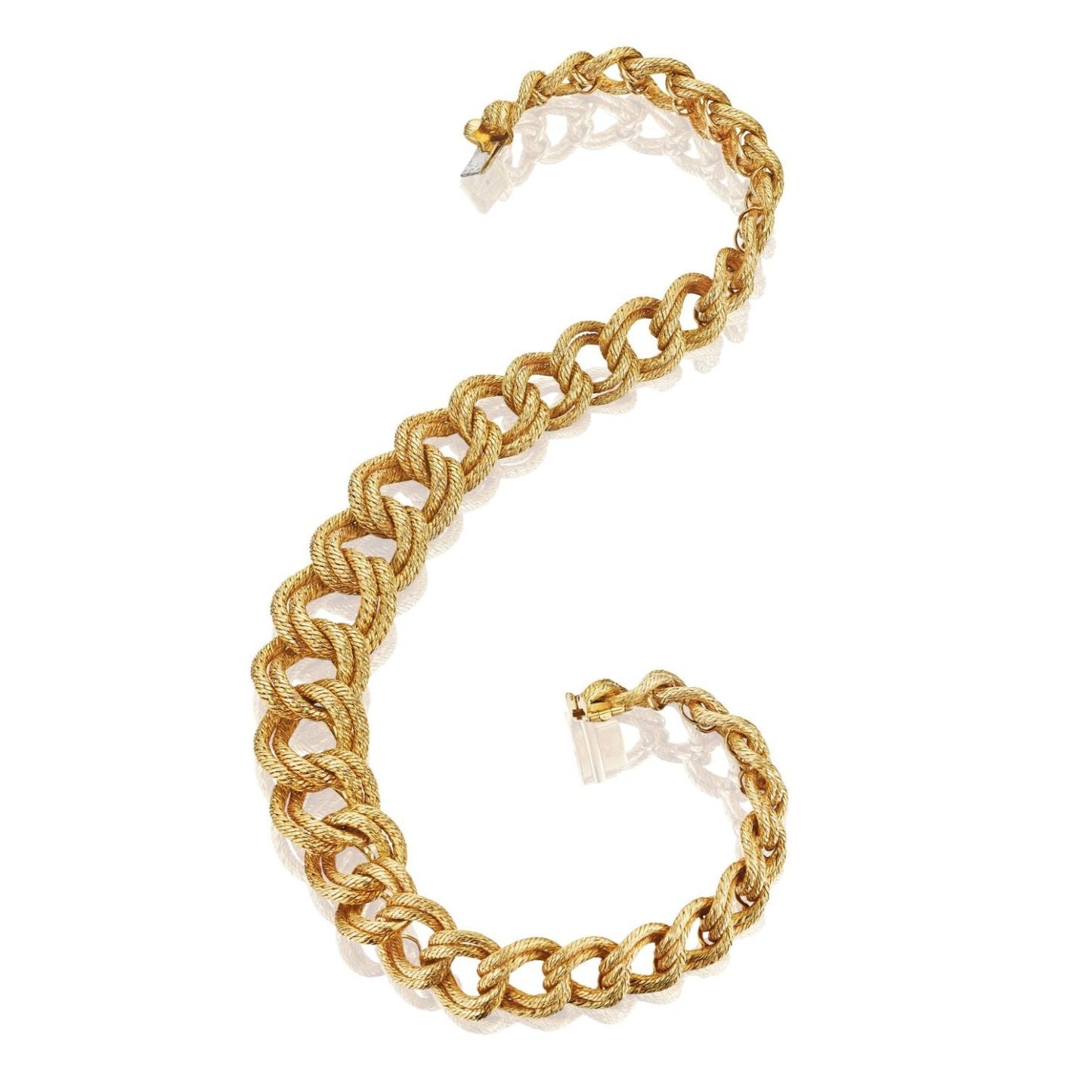 GOLD “PAILLETTE” DOUBLE CURB LINK NECKLACE BY VAN CLEEF & ARPELS, PARIS, CIRCA 1950, MANUFACTURED BY JACQUES LENFANT FOR GEORGES LENFANT