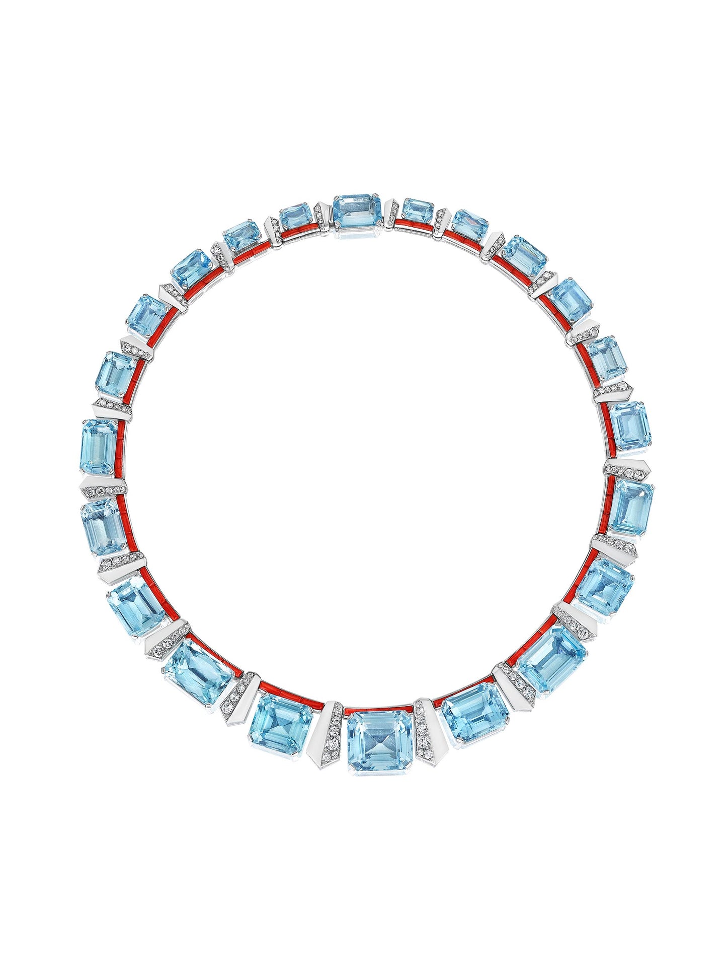 Art Modern Aquamarine, Diamond and Coral Necklace by Jean Fouquet, Paris, circa 1935