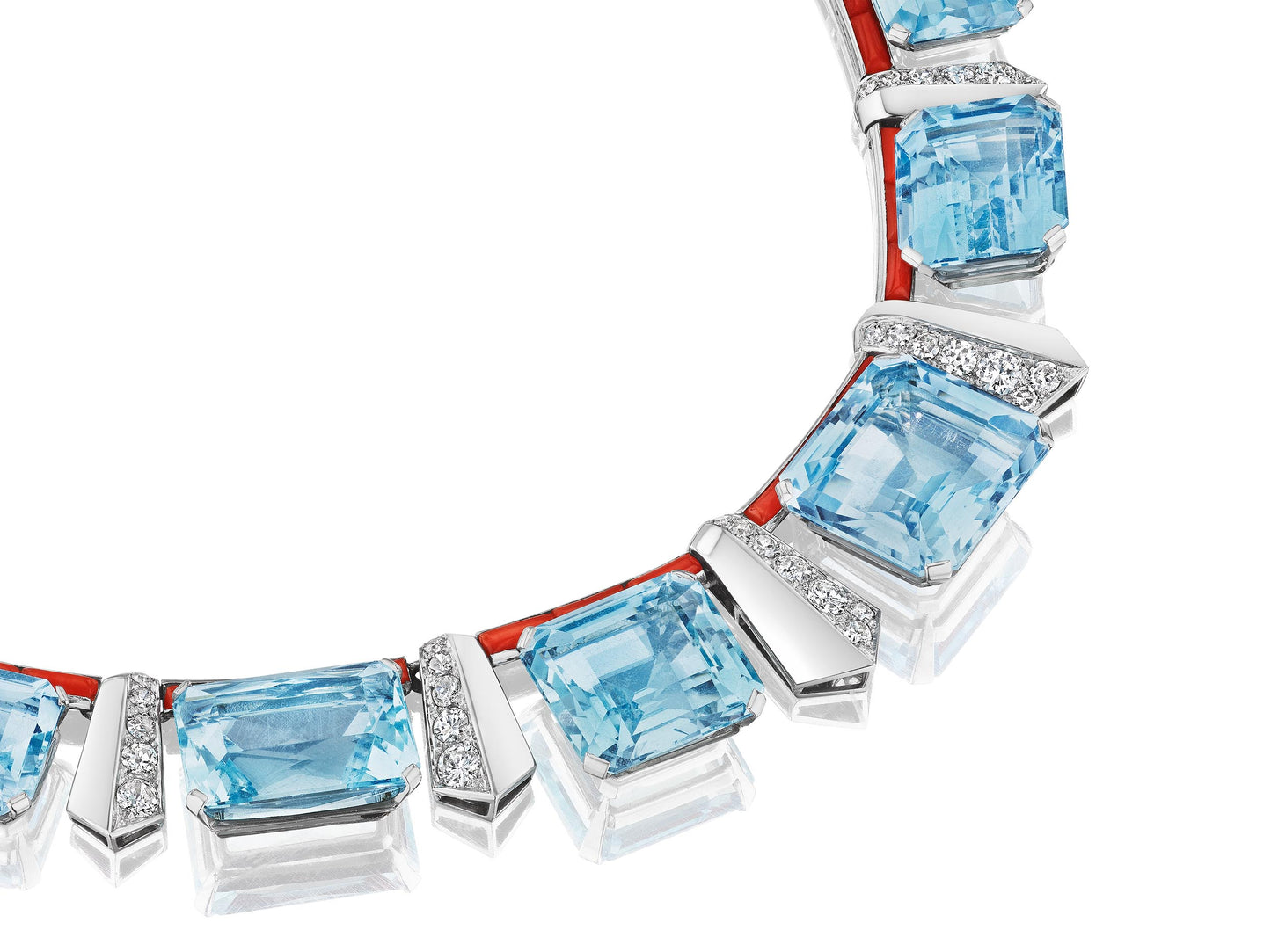Art Modern Aquamarine, Diamond and Coral Necklace by Jean Fouquet, Paris, circa 1935