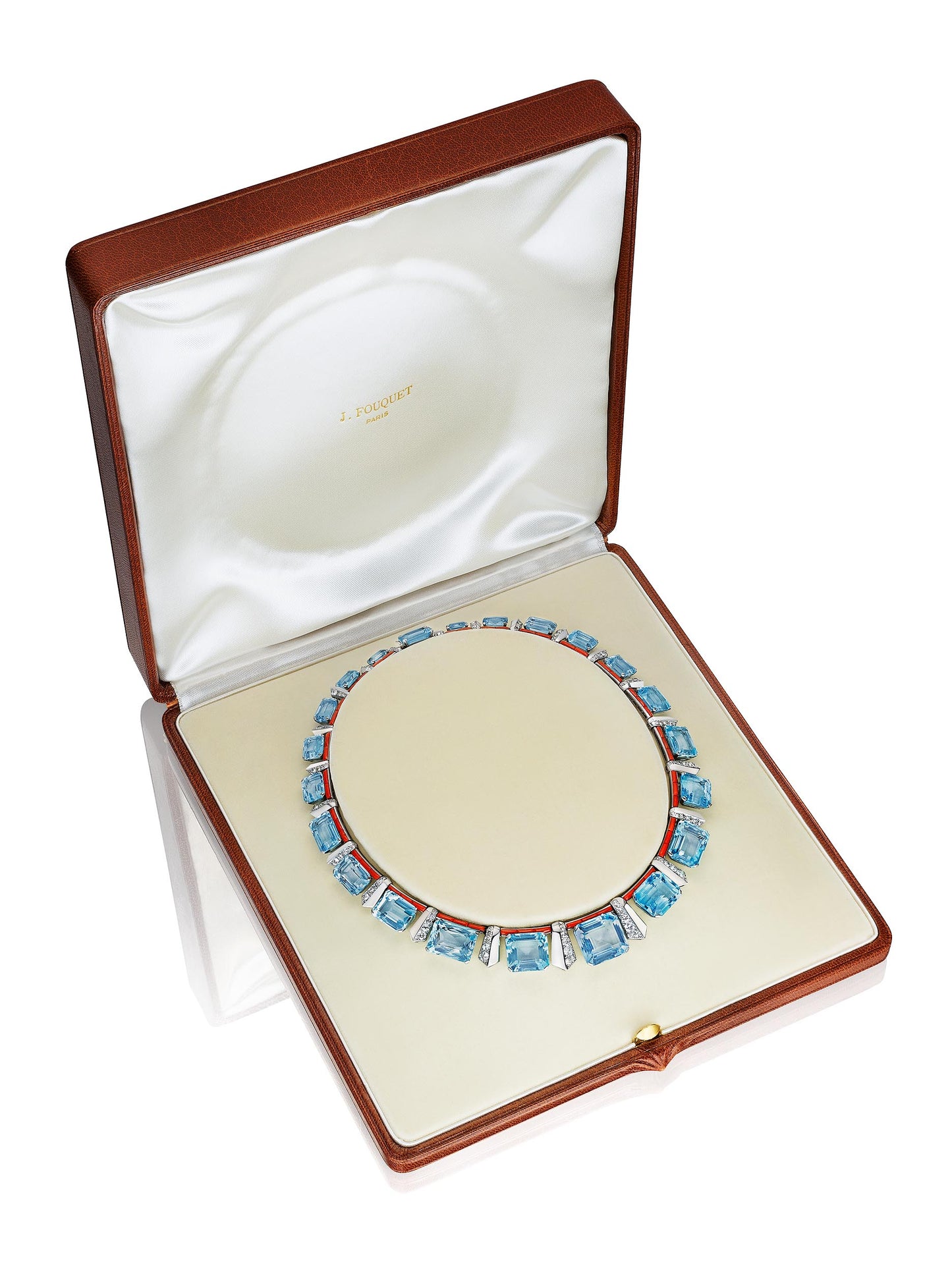 Art Modern Aquamarine, Diamond and Coral Necklace by Jean Fouquet, Paris, circa 1935