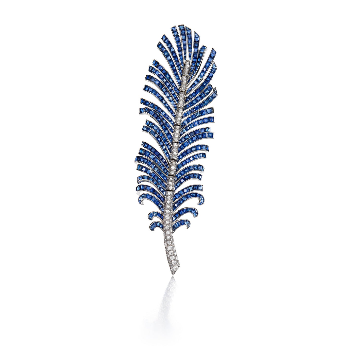 SAPPHIRE AND DIAMOND FEATHER BROOCH BY PAUL FLATO, NEW YORK, CIRCA 1940