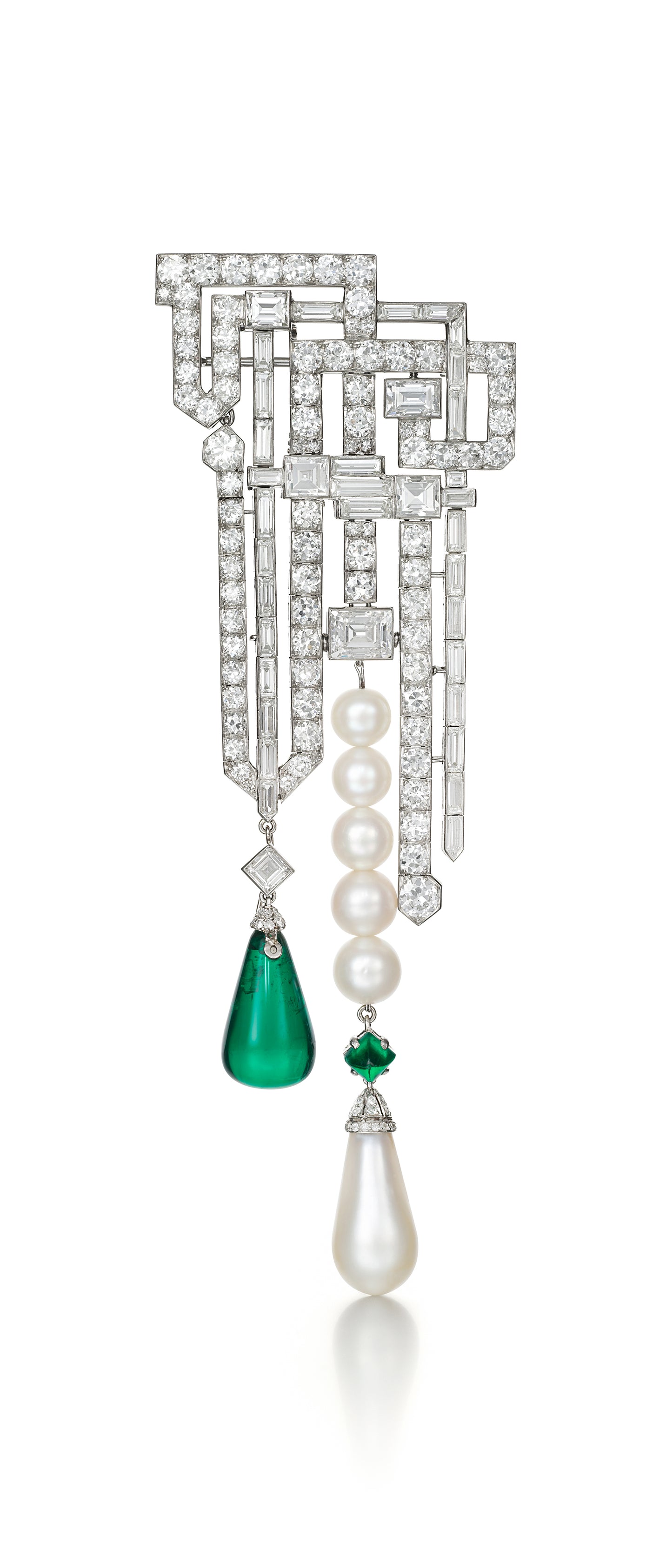 ART DECO NATURAL PEARL, EMERALD, AND DIAMOND PENDANT BROOCH BY VAN CLEEF & ARPELS, PARIS, 1926
