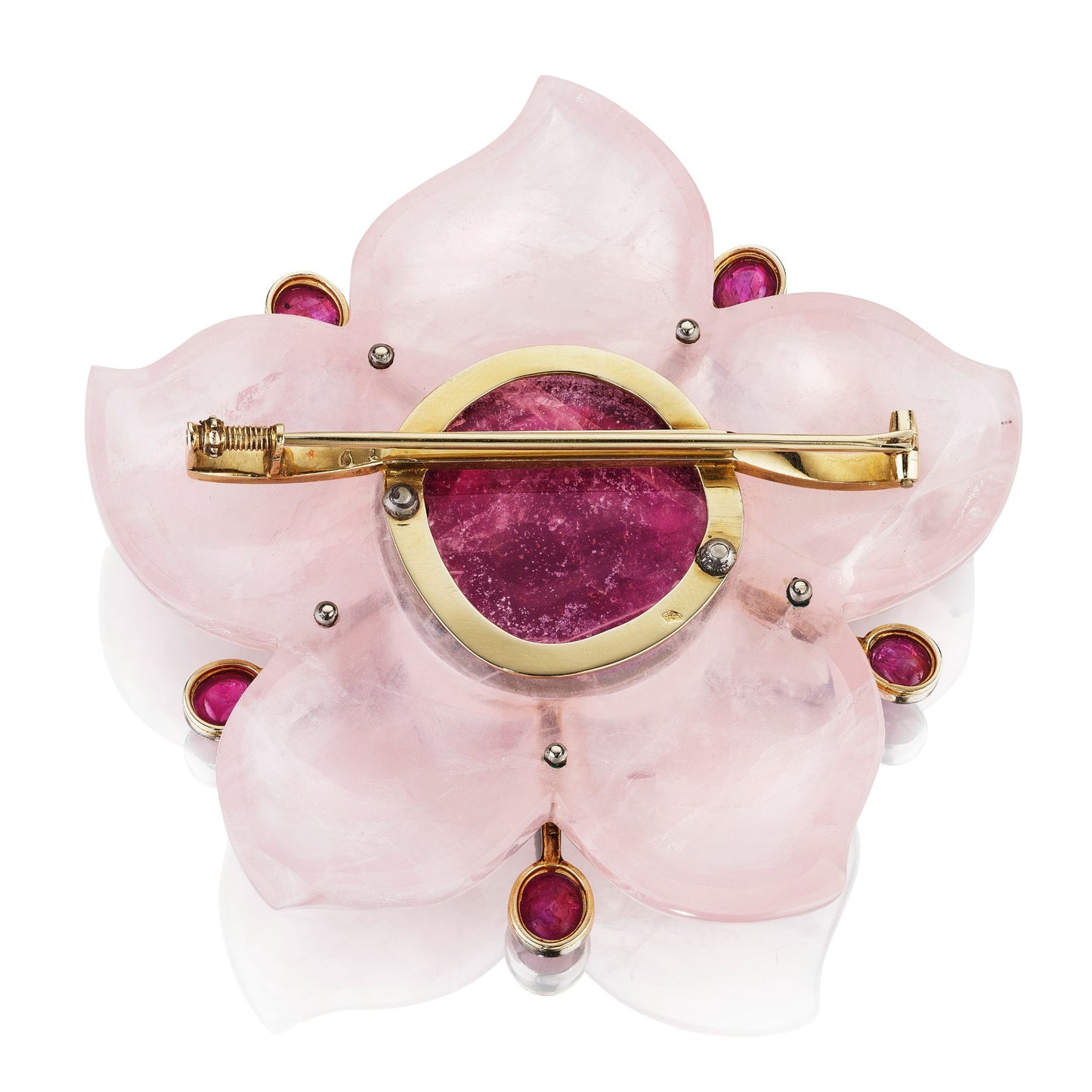 RUBY, ROSE QUARTZ, AND ENAMEL “FLEUR” BROOCH BY SUZANNE BELPERRON, PARIS, CIRCA 1936