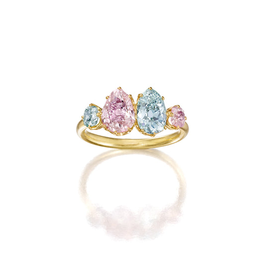 PINK  AND  BLUE-GREEN  DIAMOND  RING,  FRENCH,  CIRCA  1880