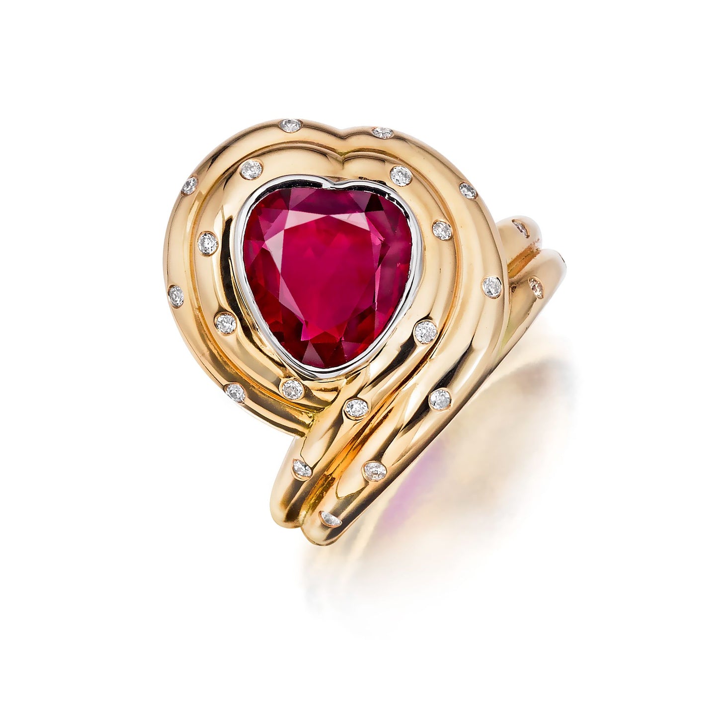 HEART-SHAPED RUBY AND DIAMOND RING BY SIEGELSON, NEW YORK