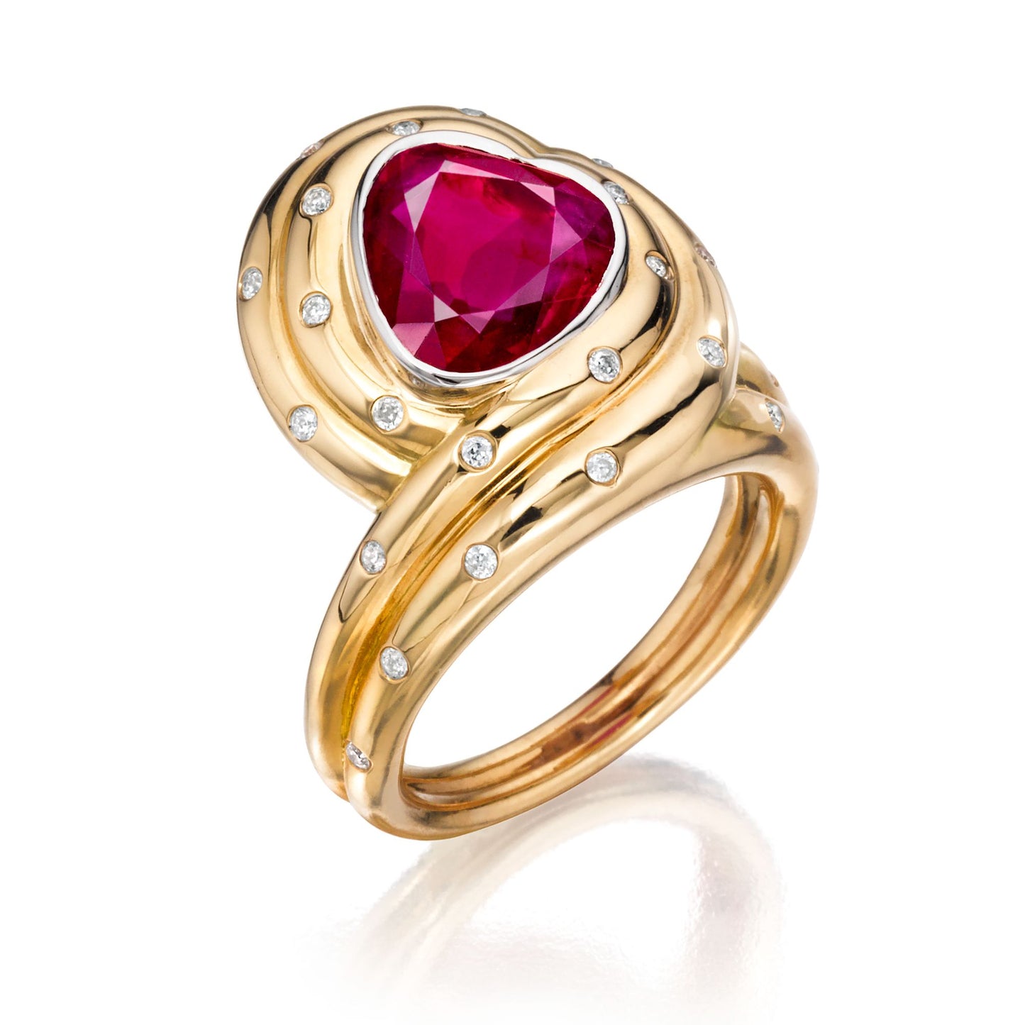 HEART-SHAPED RUBY AND DIAMOND RING BY SIEGELSON, NEW YORK