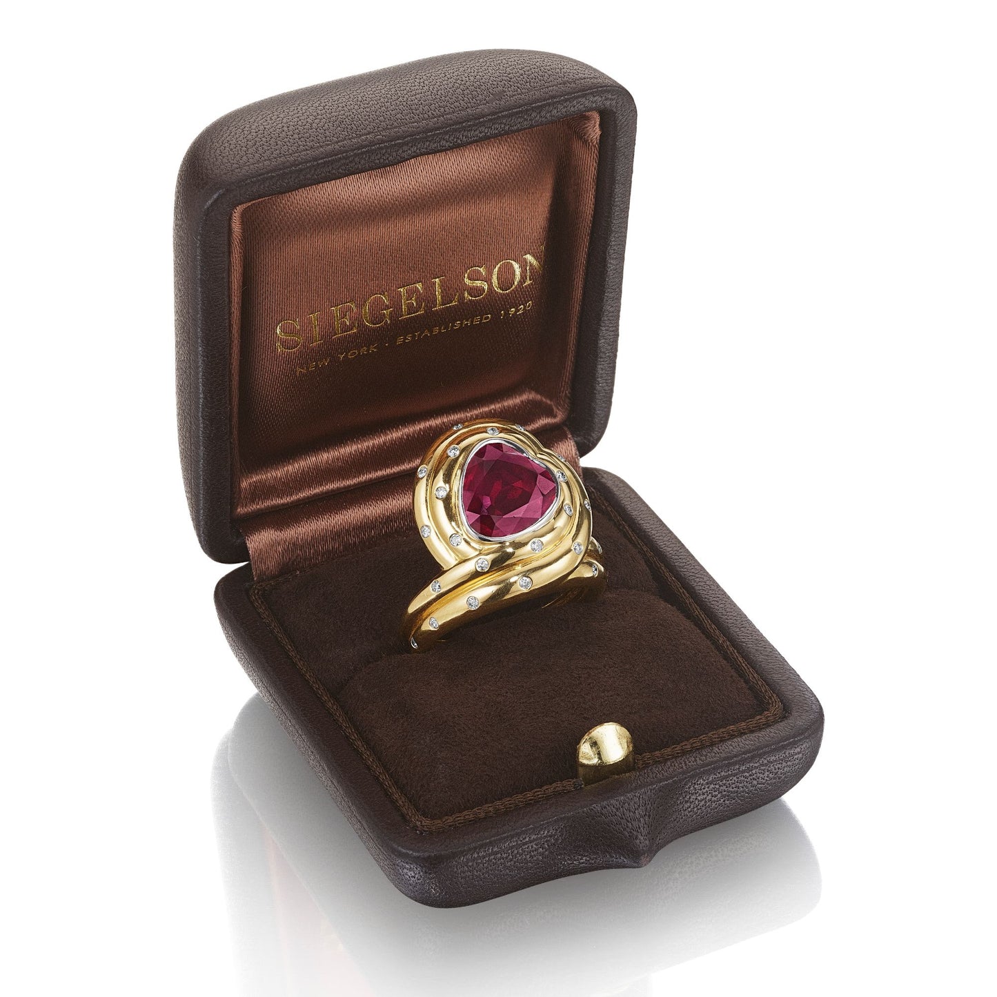 HEART-SHAPED RUBY AND DIAMOND RING BY SIEGELSON, NEW YORK