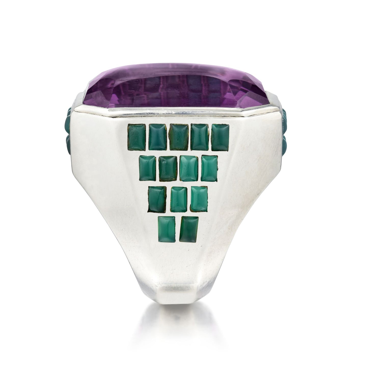 ART MODERNE AMETHYST AND CHRYSOPRASE RING BY SUZANNE BELPERRON, PARIS, CIRCA 1935