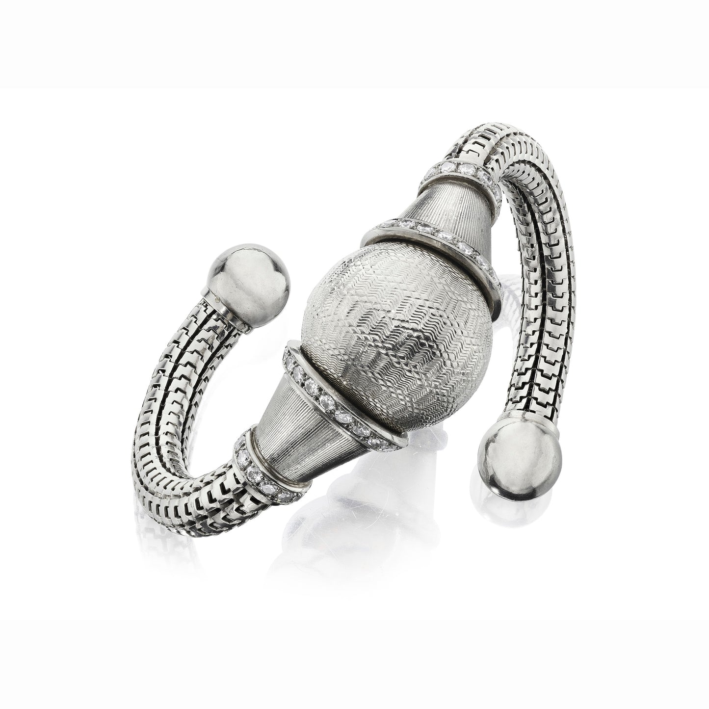 ART MODERNE PLATINUM AND DIAMOND PIVOTING BALL WRISTWATCH BY BOUCHERON, PARIS, CIRCA 1937