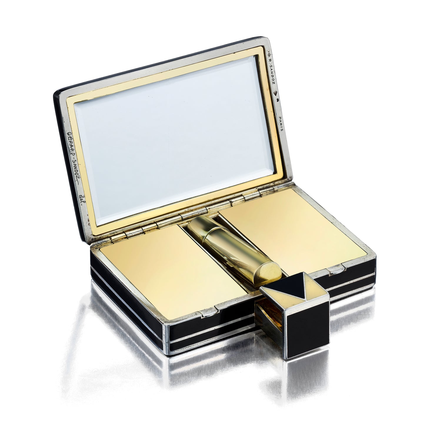 ART  DECO  CREAM  AND  BLACK  ENAMEL  VANITY  CASE BY  GÉRARD  SANDOZ,  PARIS,  CIRCA  1927