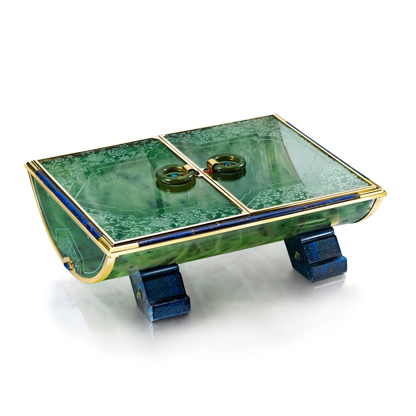 Art Deco Crystal, Nephrite, Lapis Lazuli, and Gold Box by Cartier, Paris, circa 1928