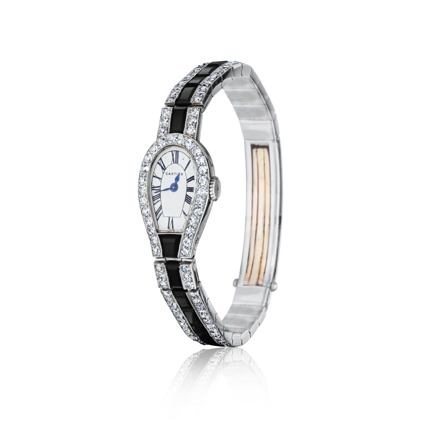 ART DECO DIAMOND AND ONYX BRACELET WATCH BY CARTIER, PARIS, CIRCA 1925