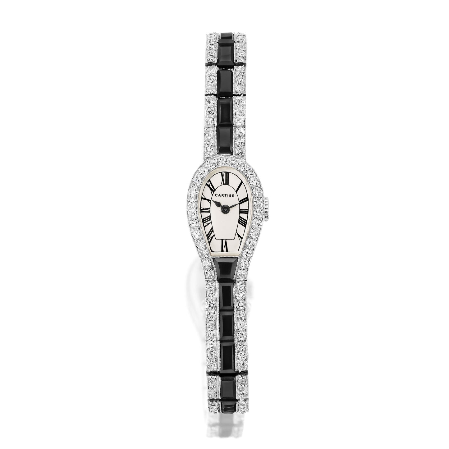 ART DECO DIAMOND AND ONYX BRACELET WATCH BY CARTIER, PARIS, CIRCA 1925