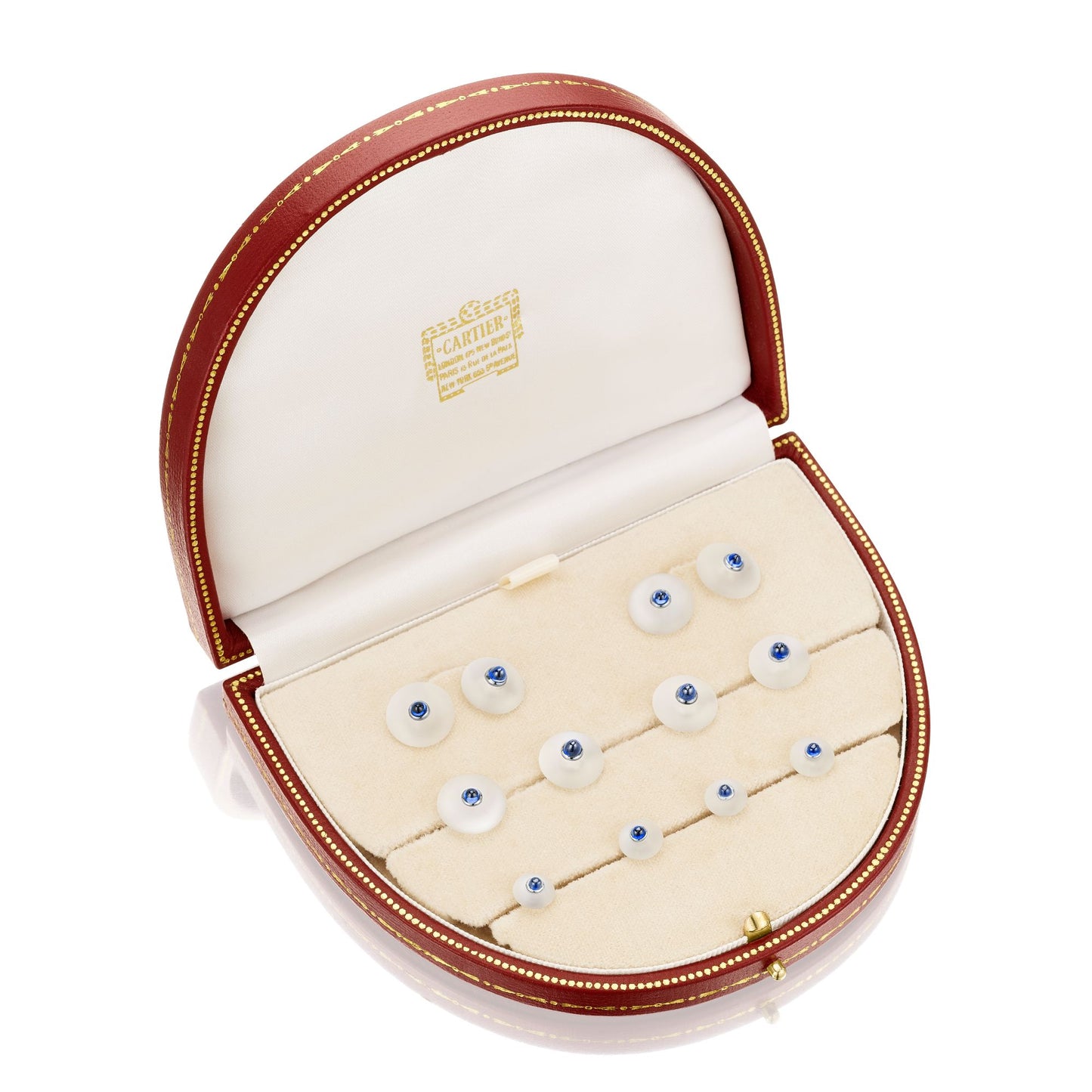 ART DECO MOONSTONE AND SAPPHIRE DRESS SET BY CARTIER, PARIS, CIRCA 1920