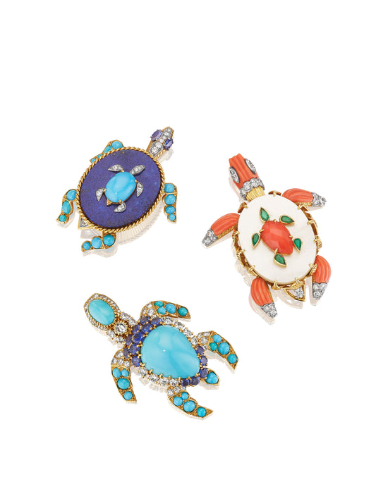 A Trio of Gem-Set Turtle Brooches by Cartier, Paris, circa 1967