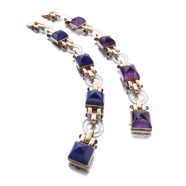 ART MODERNE PAIR OF GEM-SET AND ROCK CRYSTAL BRACELETS BY CARTIER, PARIS, CIRCA 1940