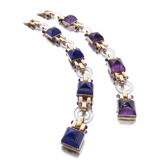 ART MODERNE PAIR OF GEM-SET AND ROCK CRYSTAL BRACELETS BY CARTIER, PARIS, CIRCA 1940