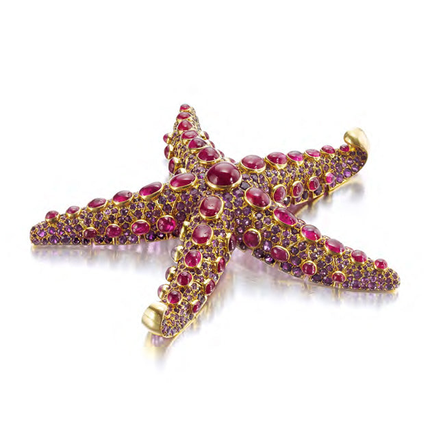 THE CLAUDETTE COLBERT STARFISH: A RUBY AND AMETHYST STARFISH BROOCH DESIGNED BY JULIETTE MOUTARD FOR RENÉ BOIVIN, PARIS, 1937