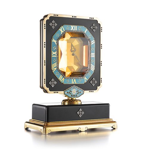 THE DODGE CLOCK: AN ART DECO CITRINE, EBONITE, DIAMOND, AND ENAMEL MYSTERY CLOCK BY MAURICE COÜET FOR CARTIER, PARIS, CIRCA 1920